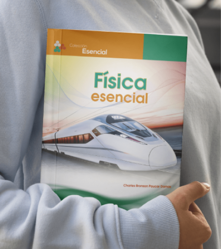 Estudiante mostrando libros preuniversitarios de Lumbreras Editores (Física Esencial)